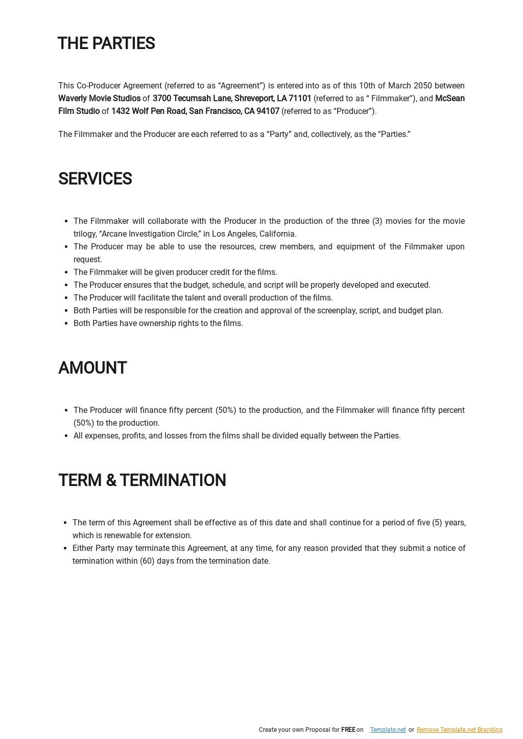 Co Production Agreement Template