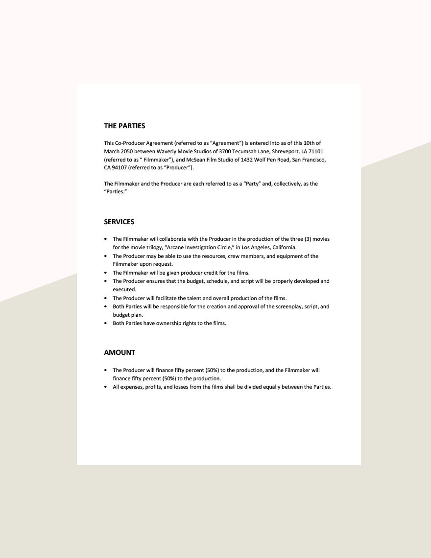 Co Producer Agreement Template