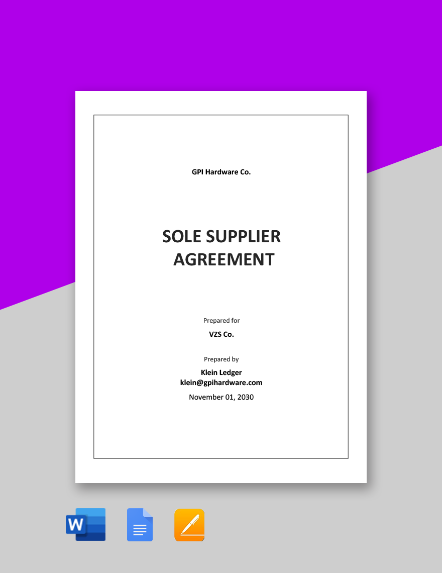 Free Sole Supplier Agreement Template in Word, Google Docs, Apple Pages