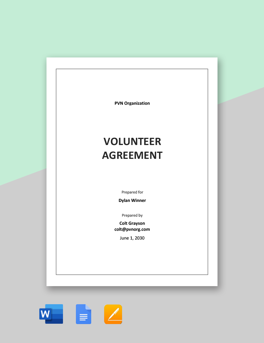 Volunteer Agreement Template in Word, Google Docs, Apple Pages