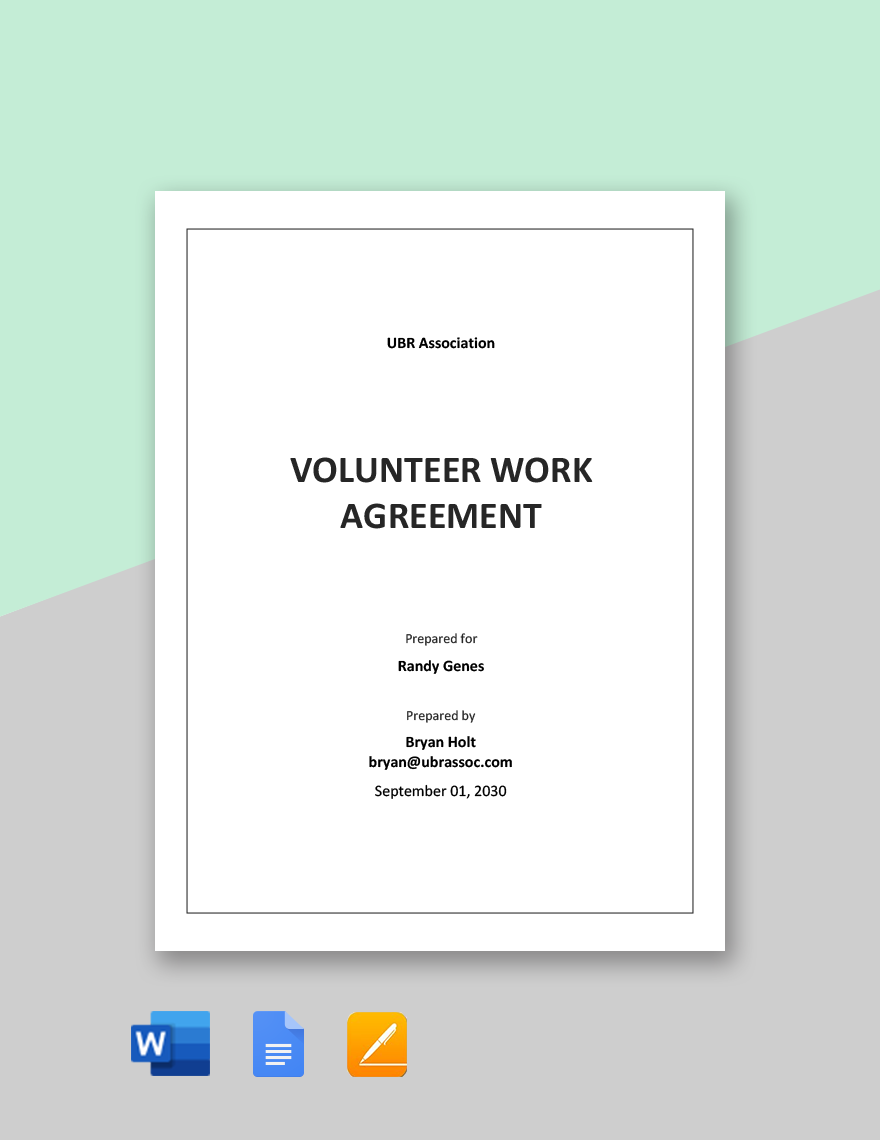 Volunteer Work Agreement Template in Word, Google Docs, Apple Pages