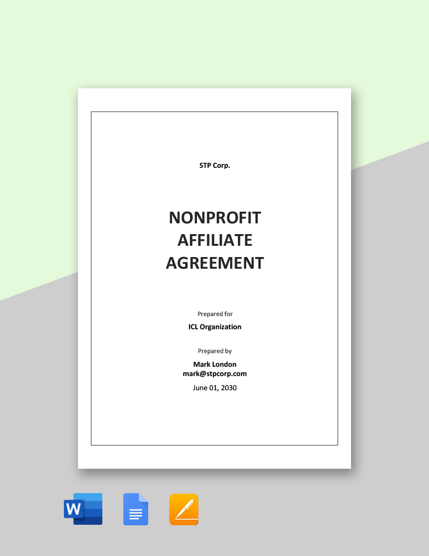 Nonprofit Affiliate Agreement Template in Word, Google Docs, Apple Pages