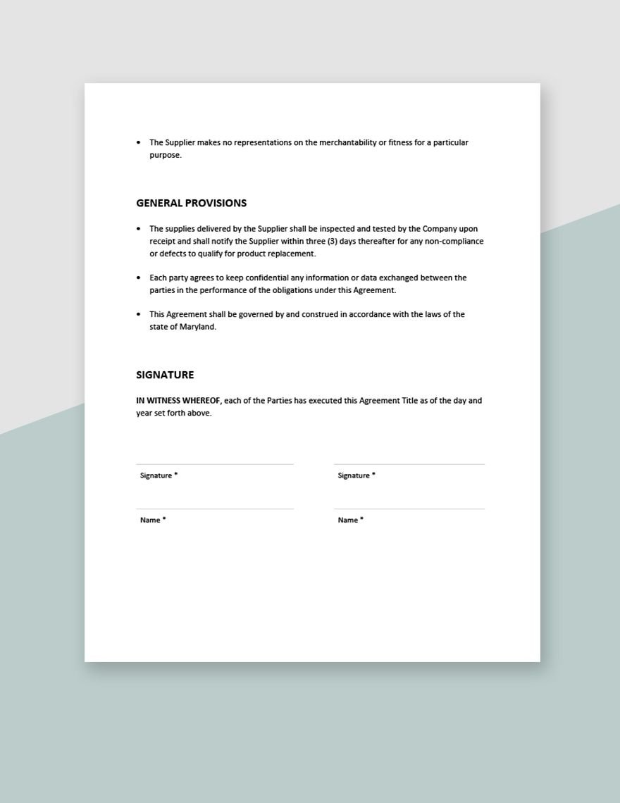 Preferred Supplier Agreement Template