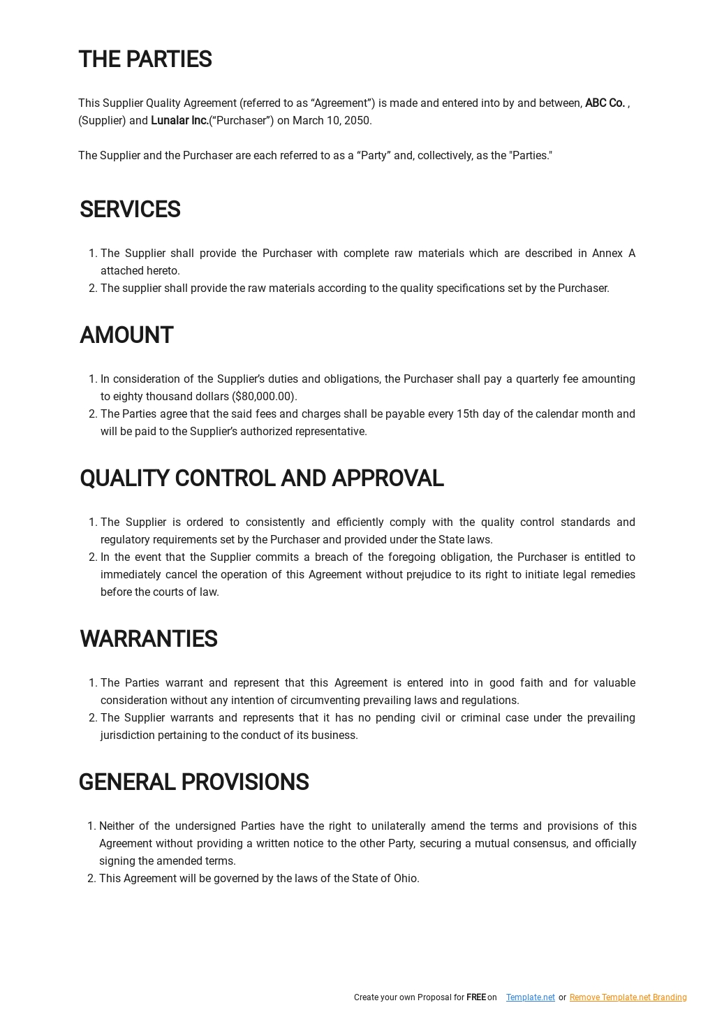 Supplier Quality Agreement Template  Google Docs, Word  Template.net With Regard To supplier quality agreement template