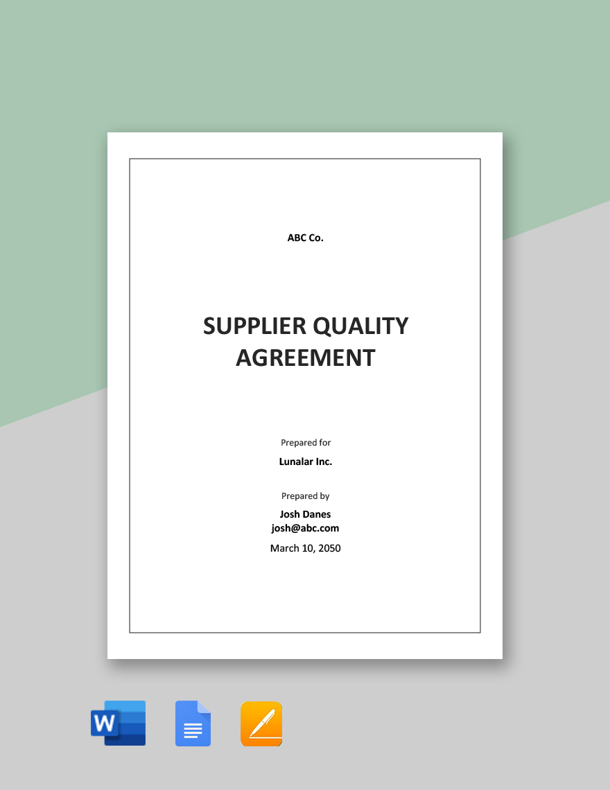 Supplier Quality Agreement Template