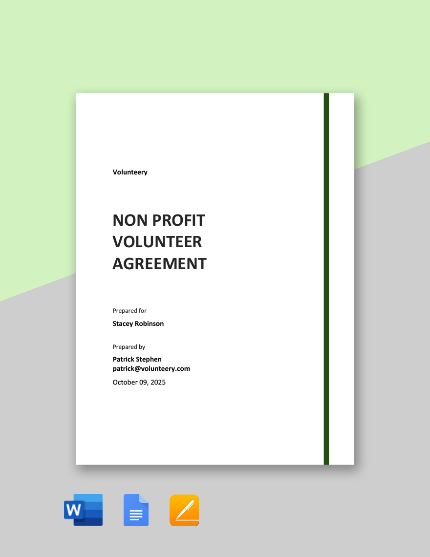 Non Profit Volunteer Agreement Template