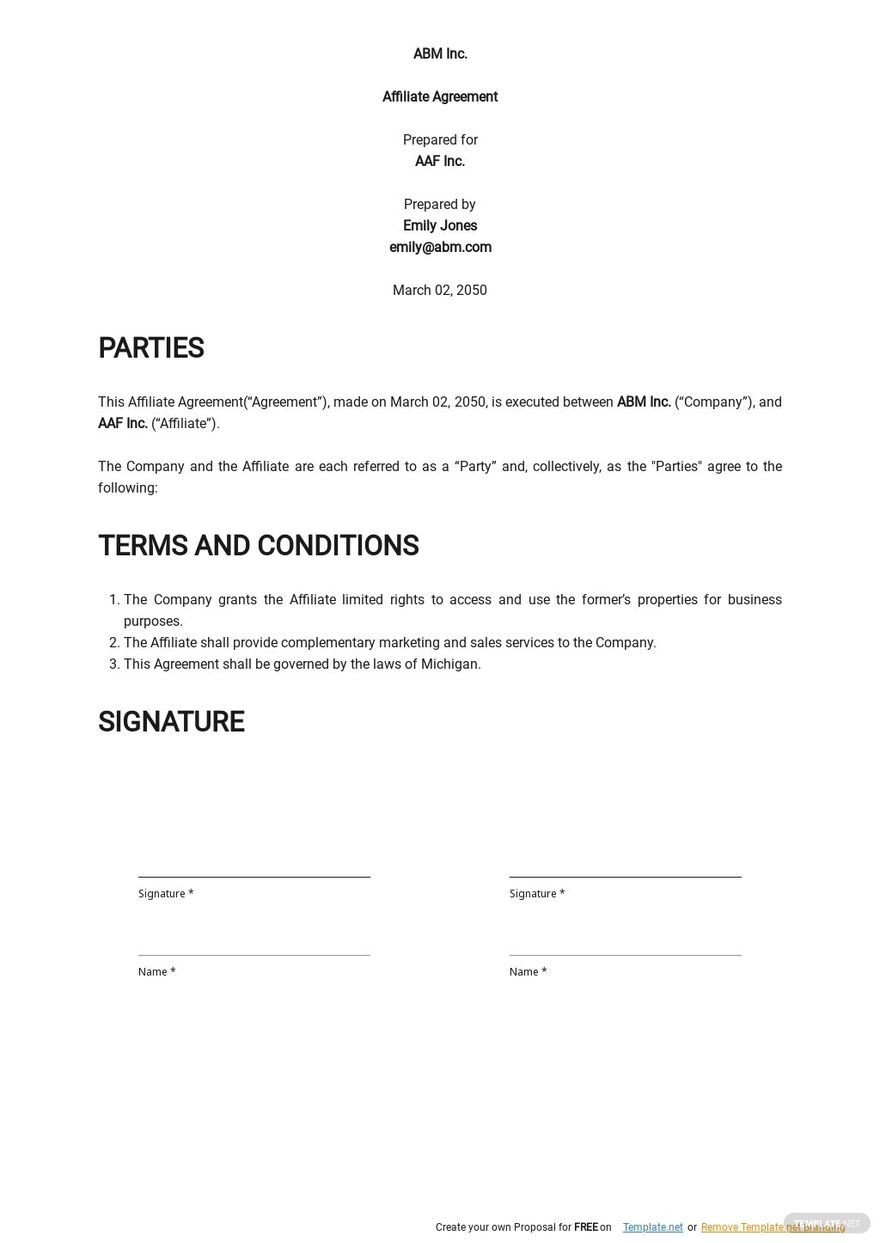 Free One-Page Affiliate Agreement Template