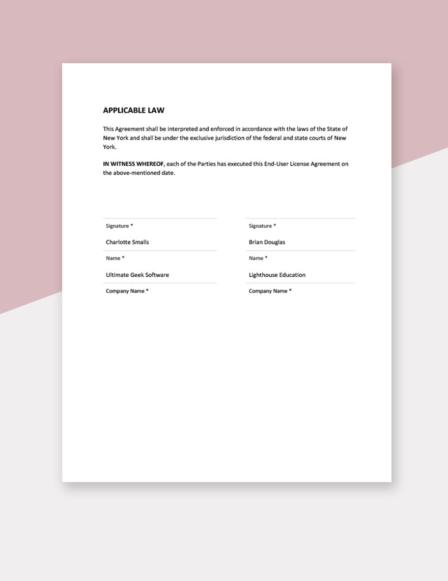 Sample End-User License Agreement Template