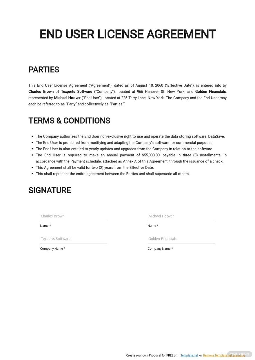 End User Agreement Template
