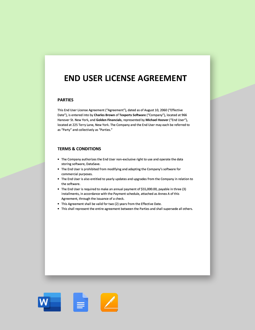 One Page End-User License Agreement Template