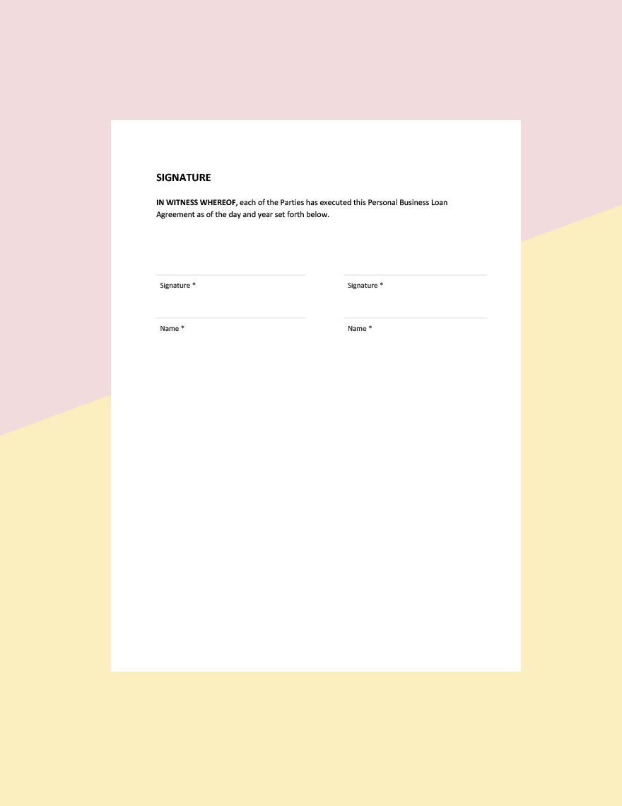 Personal Business Loan Agreement Template