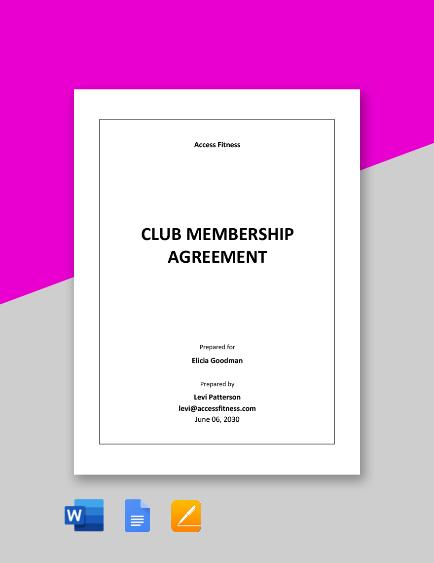 Club Membership Agreement Template in Google Docs Word Pages