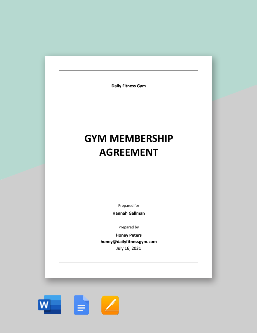 Gym Membership Agreement Template in Word, Google Docs, Apple Pages