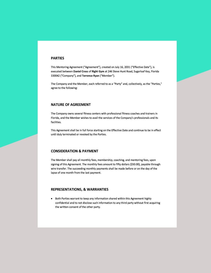 Coaching And Mentoring Agreement Template