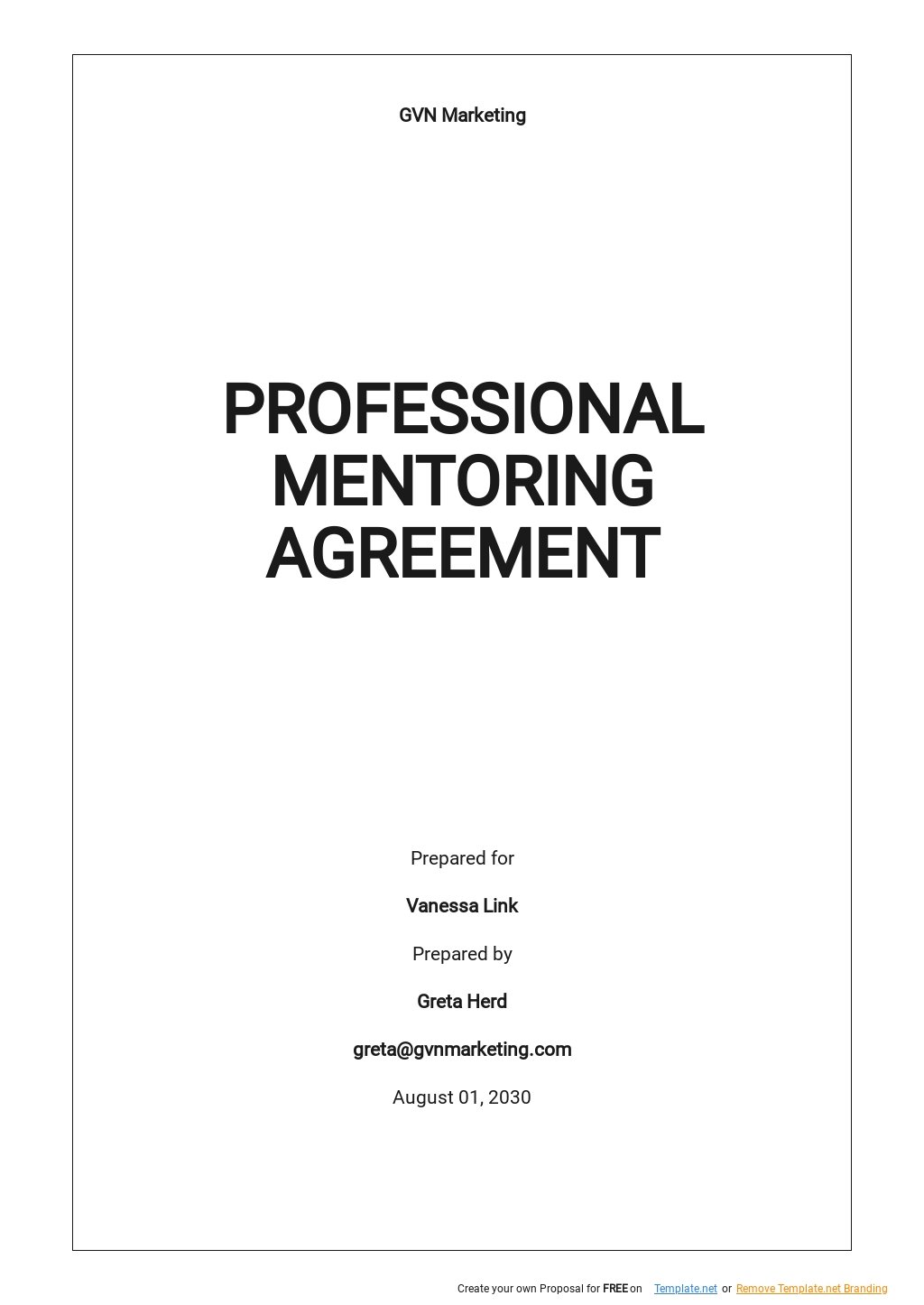 Mentoring Agreement Word Templates Design, Free, Download
