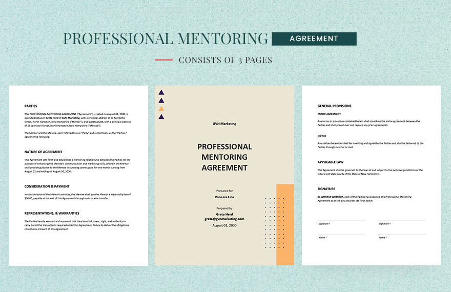 Professional Mentoring Agreement Template in Word Google Docs Pages