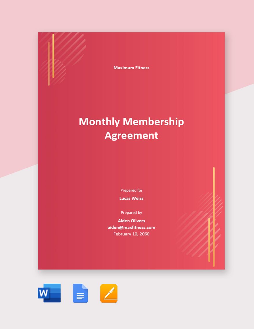 Monthly Membership Agreement Template in Word, Google Docs, Apple Pages