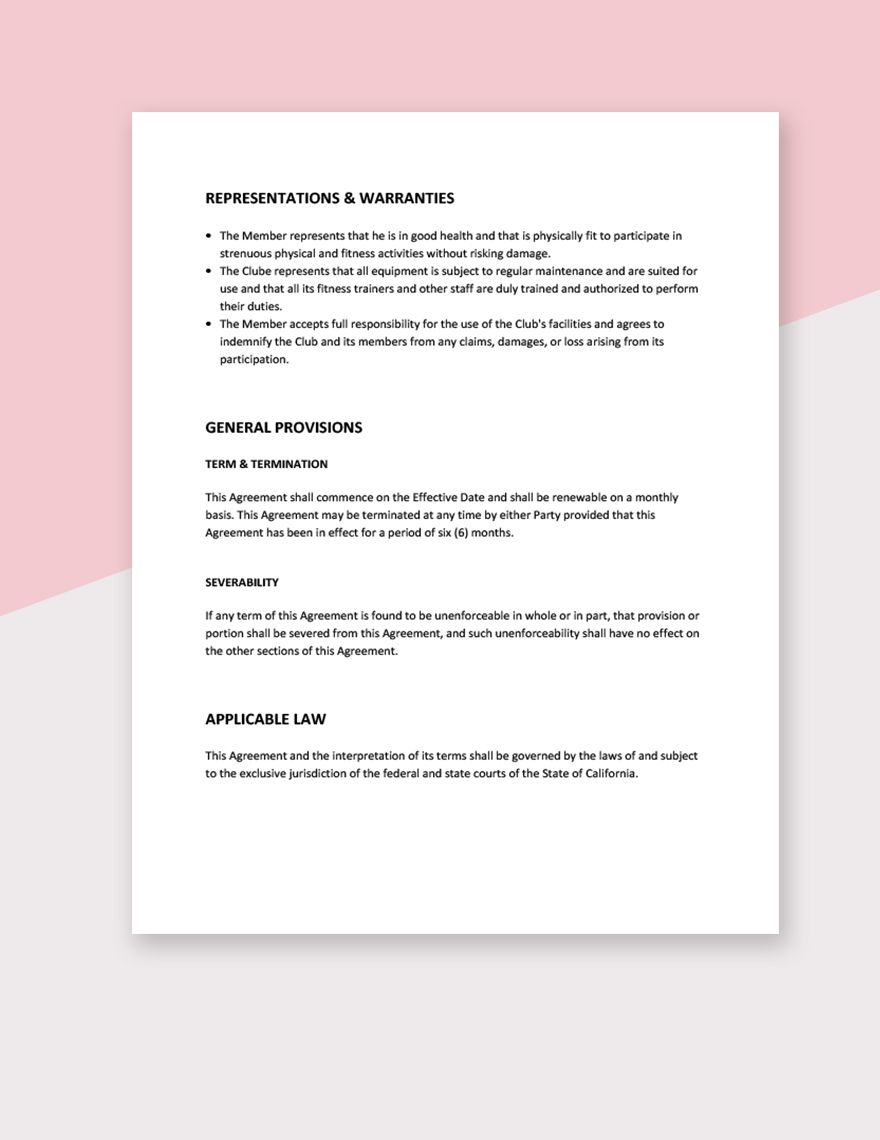 Monthly Membership Agreement Template