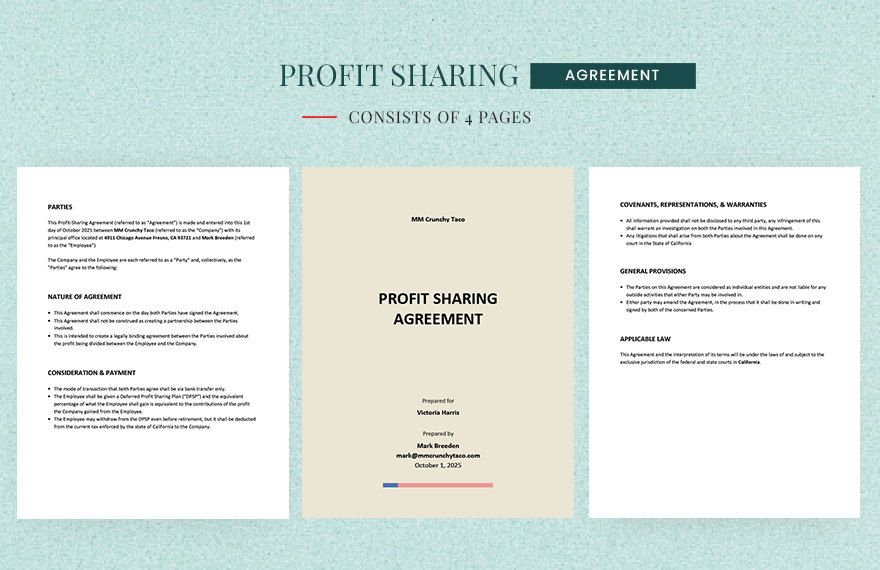 Free Sample Profit Sharing Agreement Template