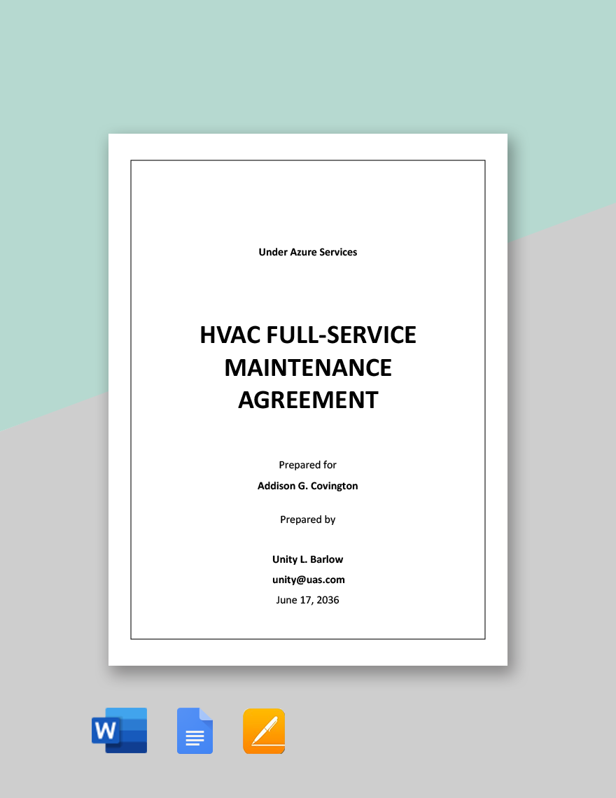 HVAC Full Service Maintenance Agreement Template