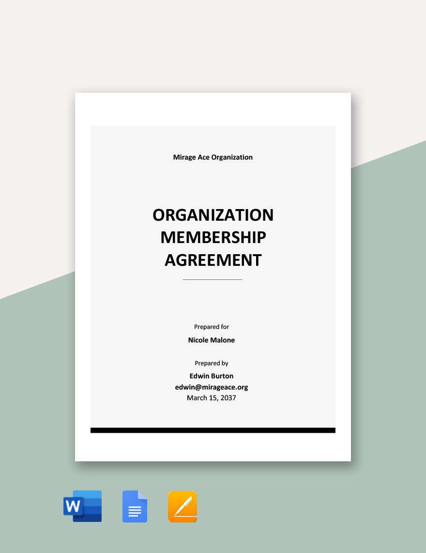 Organization Membership Agreement Template in Word, Google Docs, Apple Pages