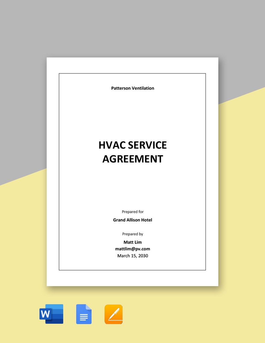 Simple HVAC Service Agreement Template in Word, Google Docs, Apple Pages