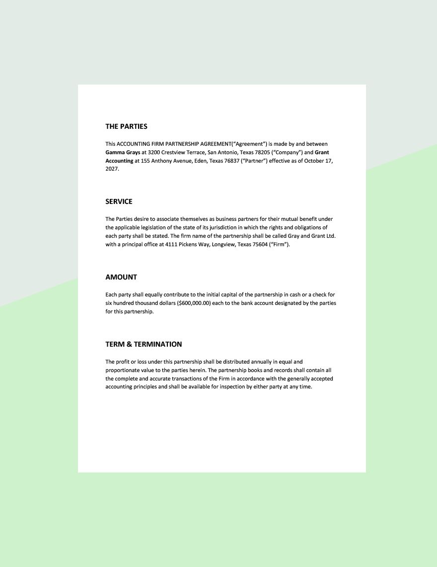 Accounting Firm Partnership Agreement Template