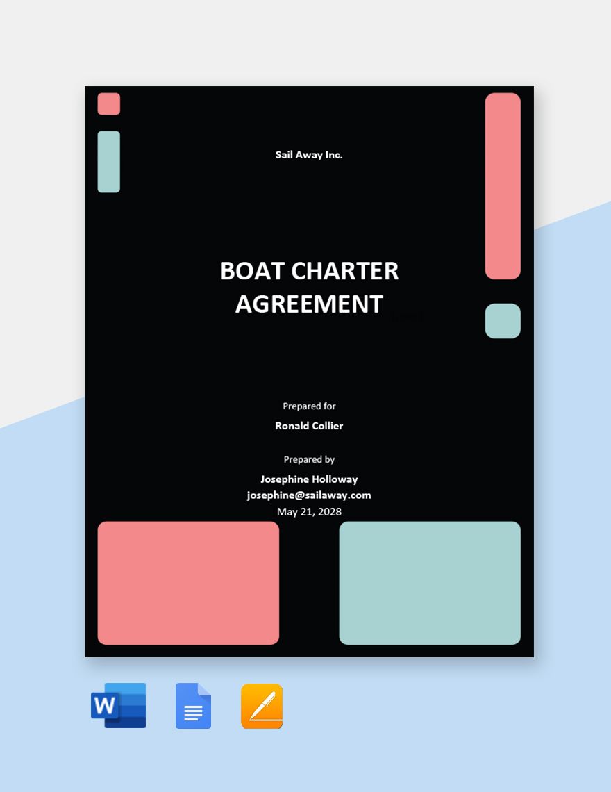 Boat Charter Agreement Template  in Word, Google Docs, Apple Pages