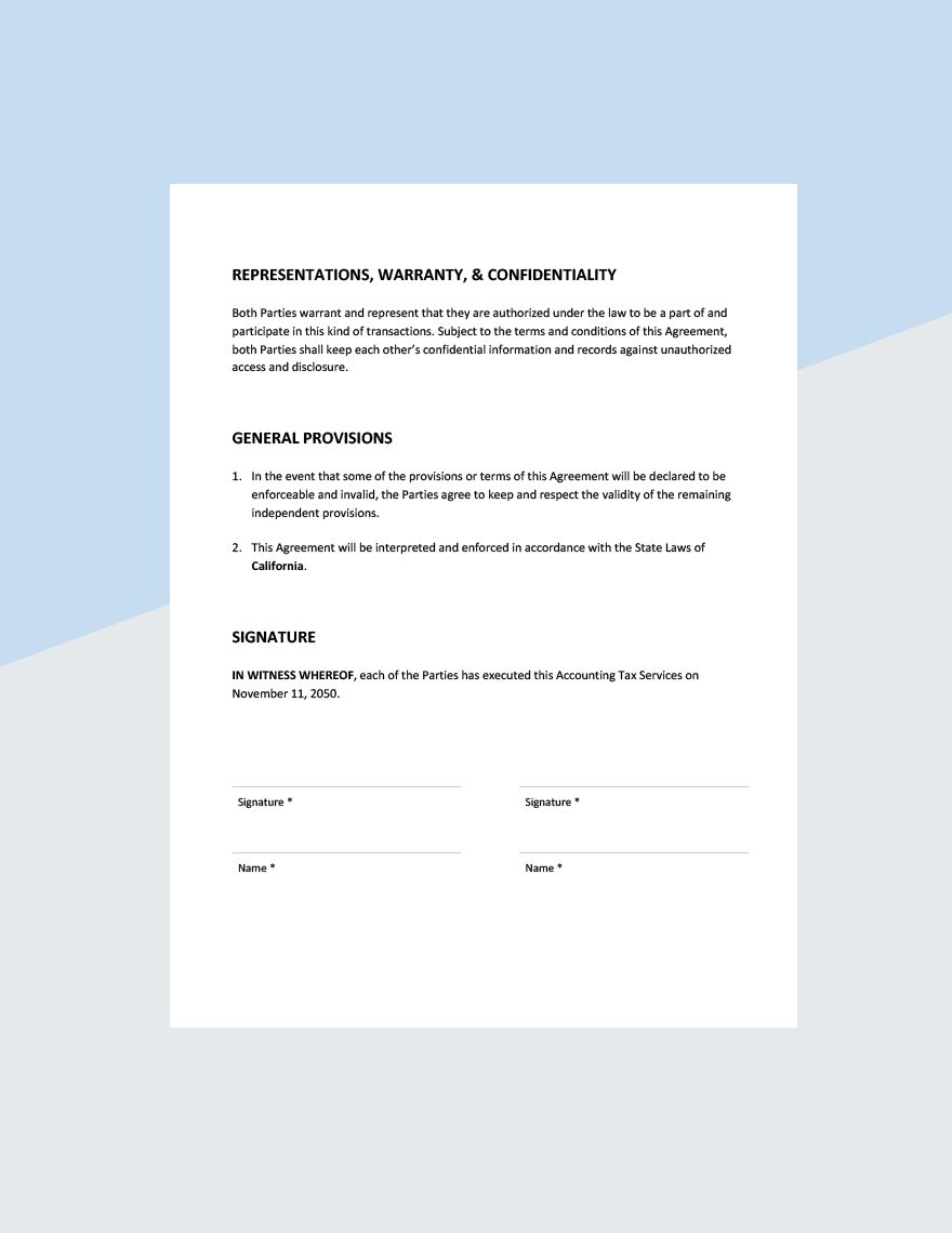 Accounting Tax Services Agreement Template