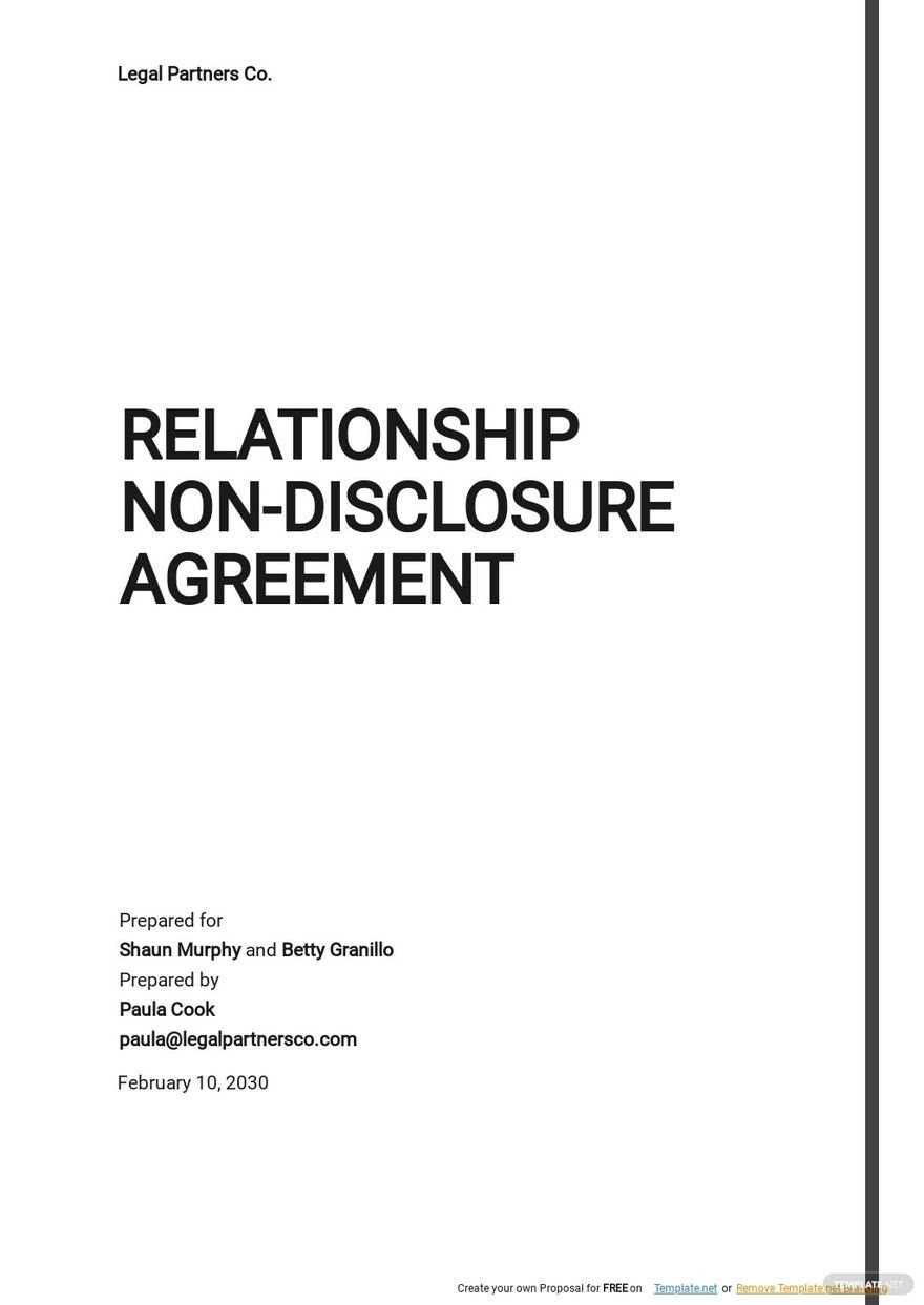 Relationship Non Disclosure Agreement Template