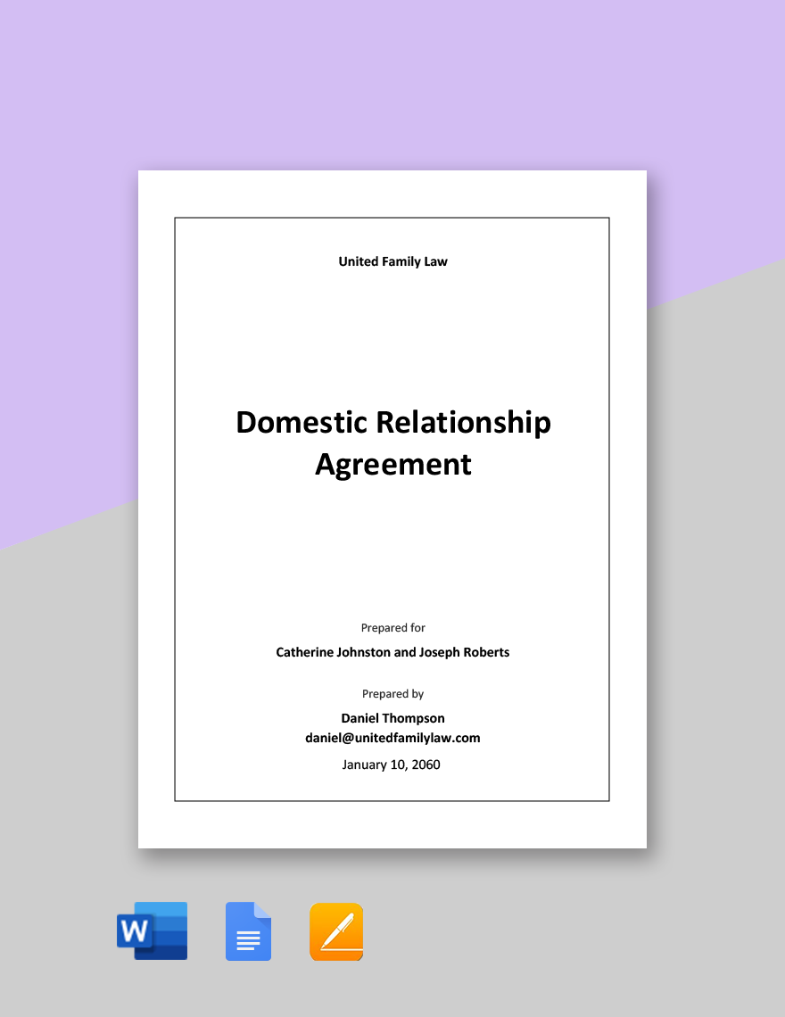 Domestic Relationship Agreement Template  in Word, Google Docs, Apple Pages