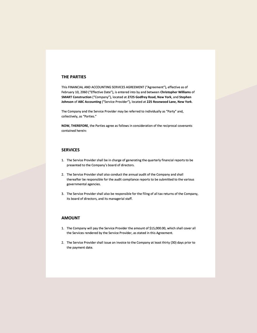 Financial and Accounting Services Agreement Template