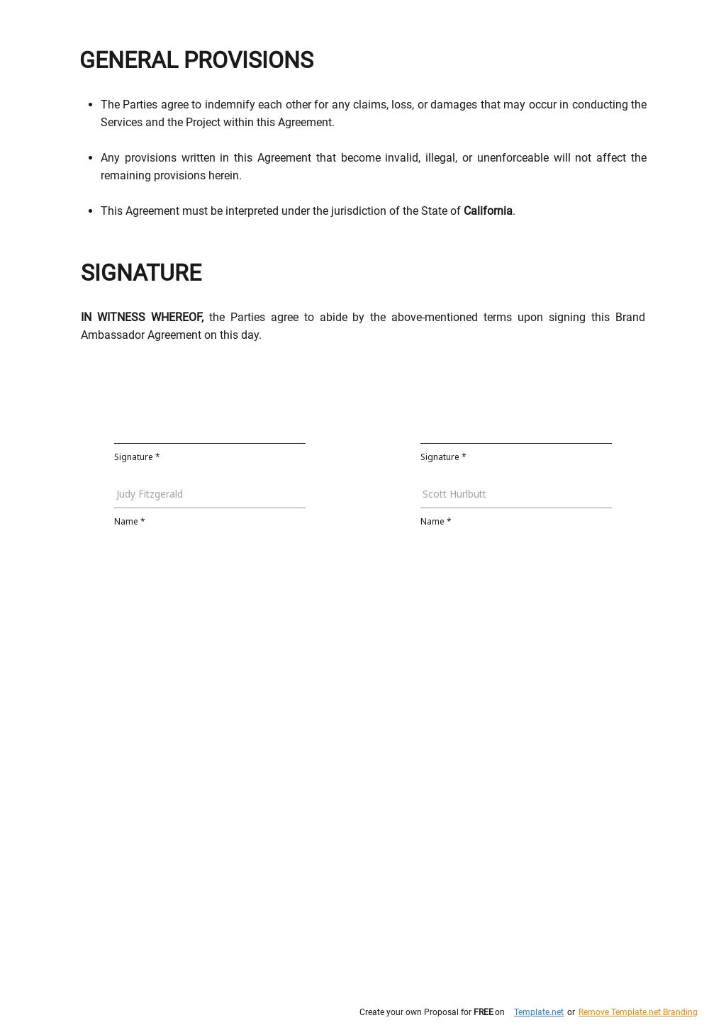 FREE Brand Ambassador Agreement Template Template