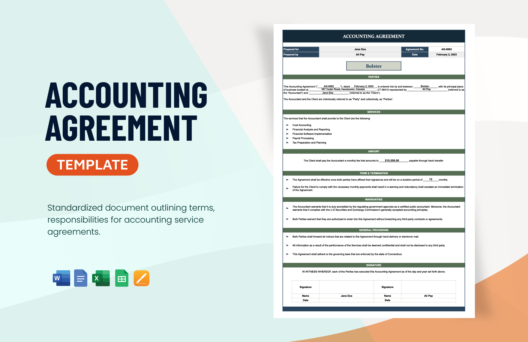Accounting Agreement Template in Word, Google Docs, Excel, Google Sheets, Apple Pages