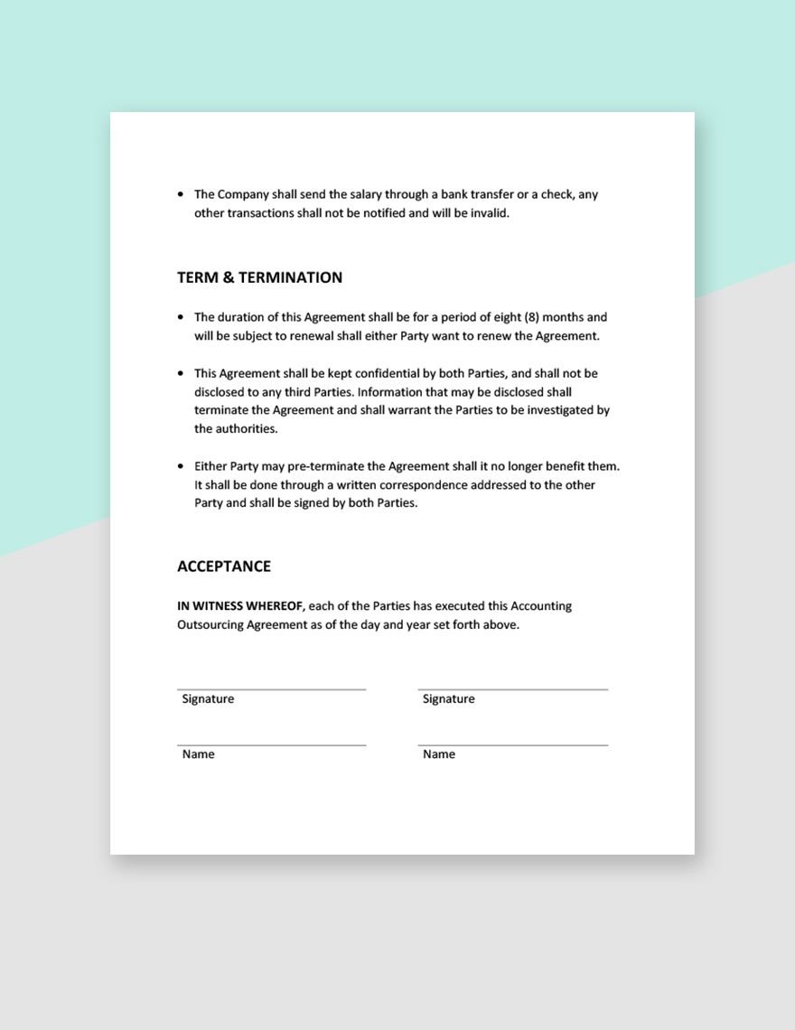 Accounting Outsourcing Agreement Template