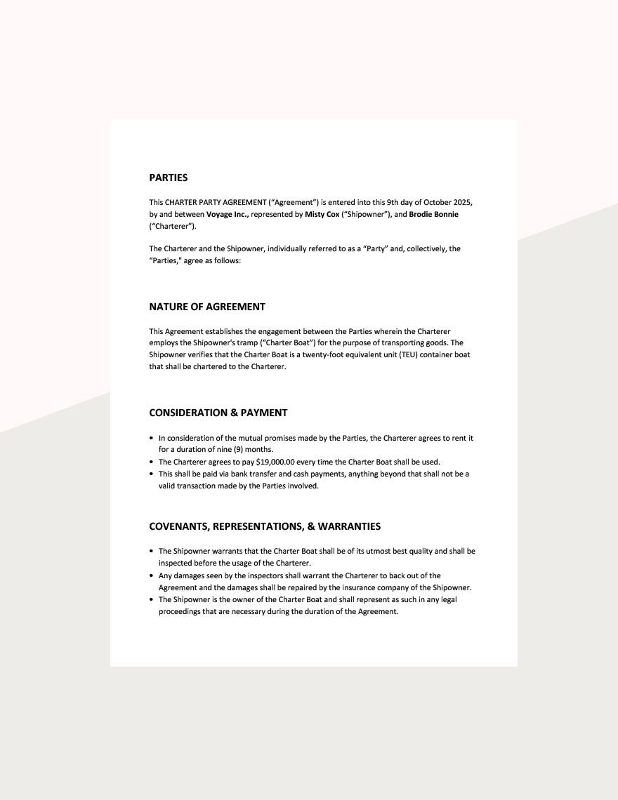 Charter Party Agreement Template