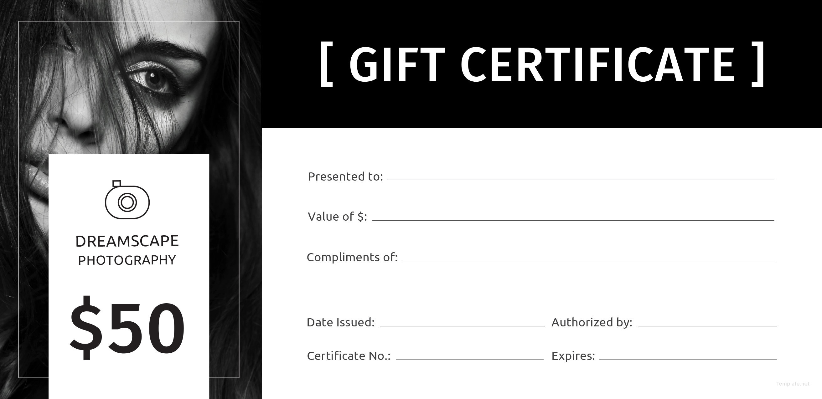 Free Photography Gift Certificate Template in Adobe Illustrator