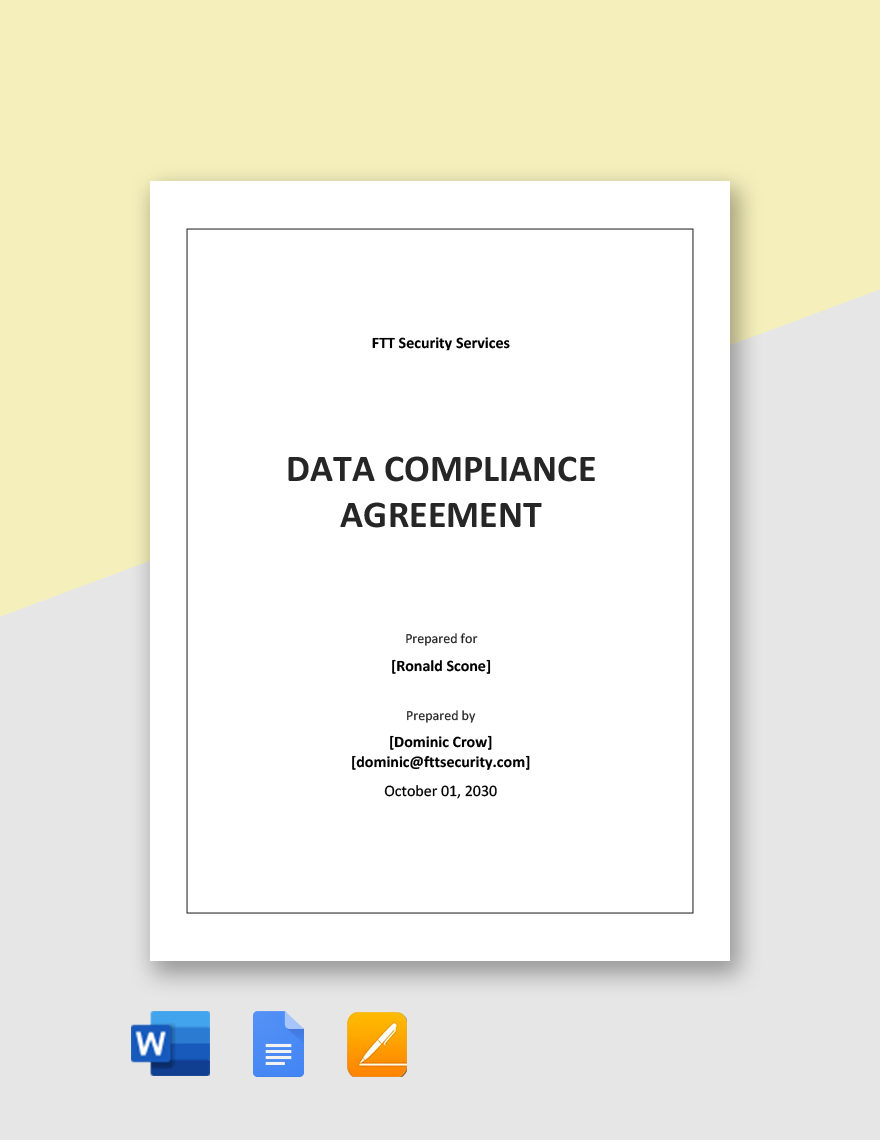 Data Compliance Agreement Template in Word, Google Docs, Apple Pages