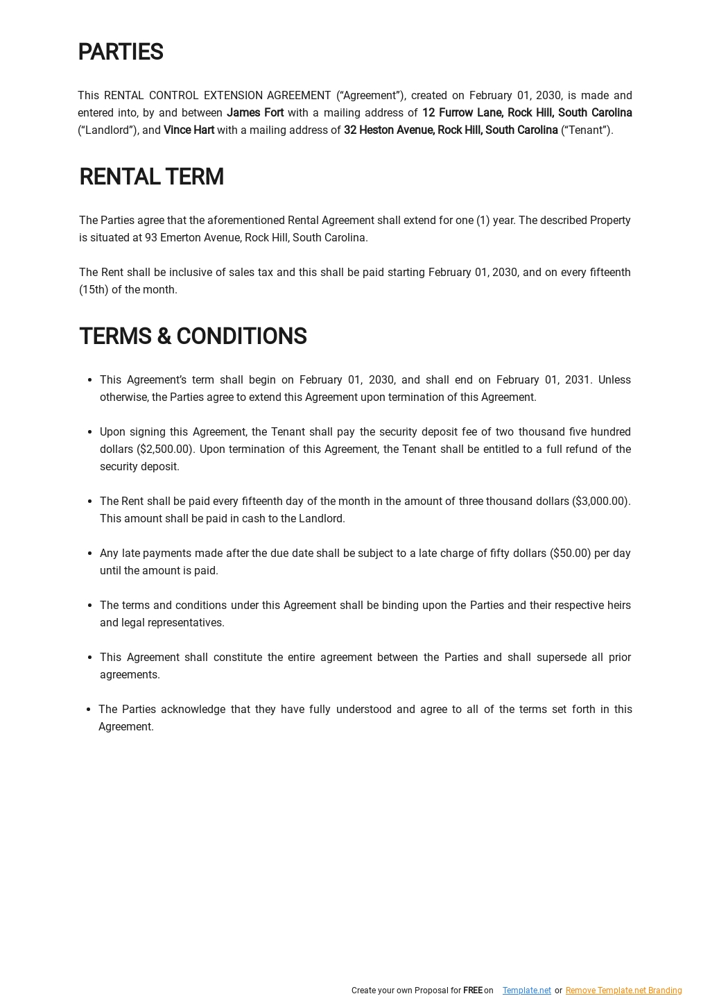 Rental Contract Extension Agreement Template Free PDF Template