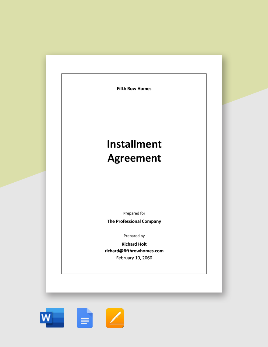 Installment Agreement Template  in Word, Google Docs, Apple Pages