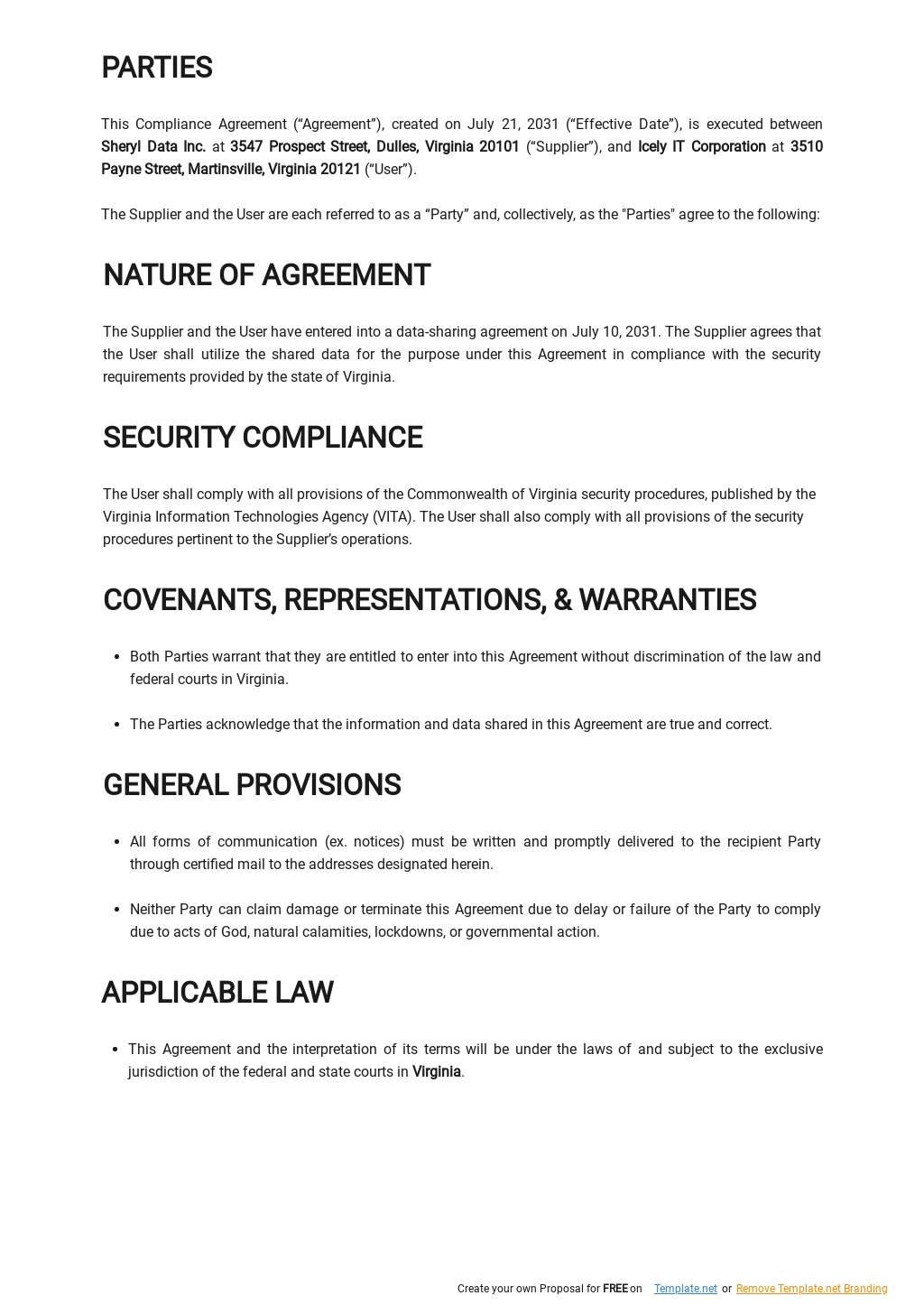 Security Compliance Agreement Template in Google Docs, Word | Template.net