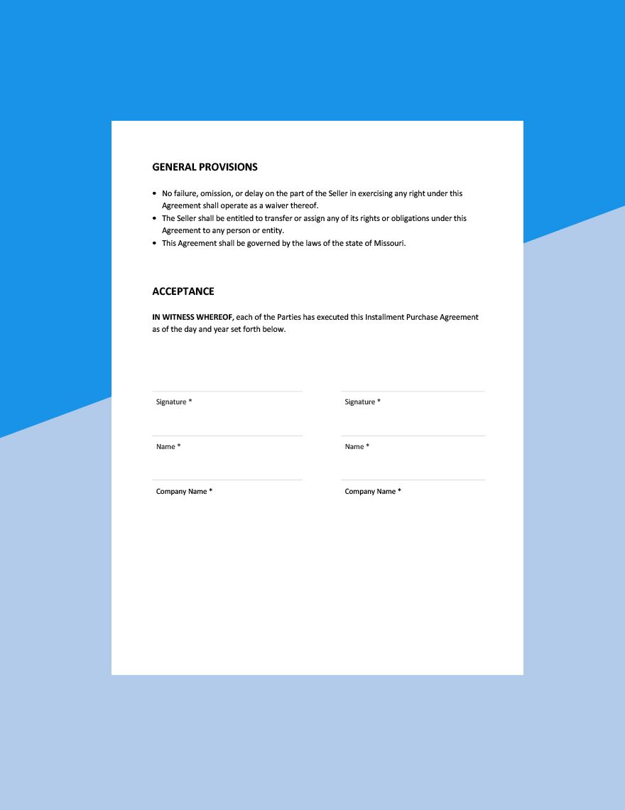 Installment Purchase Agreement Template in PDF Word Google Docs