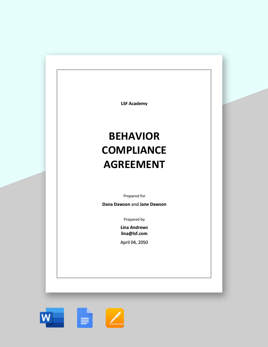Behavior Compliance Agreement Template in Word, Google Docs, Apple Pages
