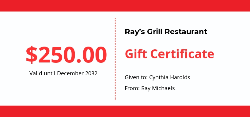 Restaurant Gift Certificate Template - Google Docs, Illustrator, Word, Apple Pages, PSD, Publisher