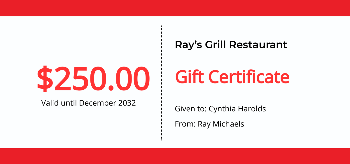 Editable Restaurant Gift Certificate Template