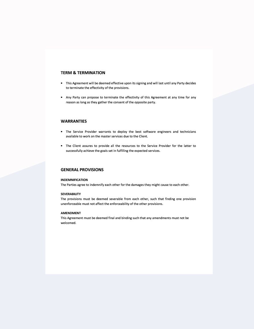IT Master Services Agreement Template