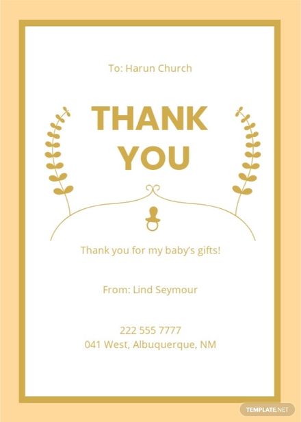 Golden Baby Shower Thank You Card Template in Word, Google Docs, Illustrator, PSD, Publisher