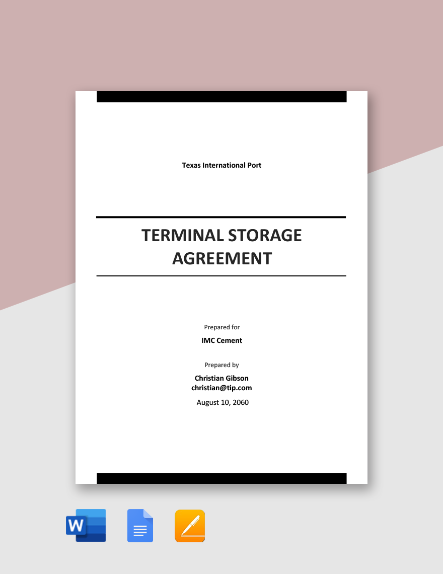 Terminal Storage Agreement Template  in Word, Google Docs, Apple Pages