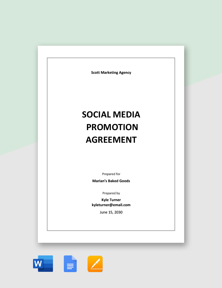 Social Media Promotion Agreement Template in Word, Google Docs, Apple Pages