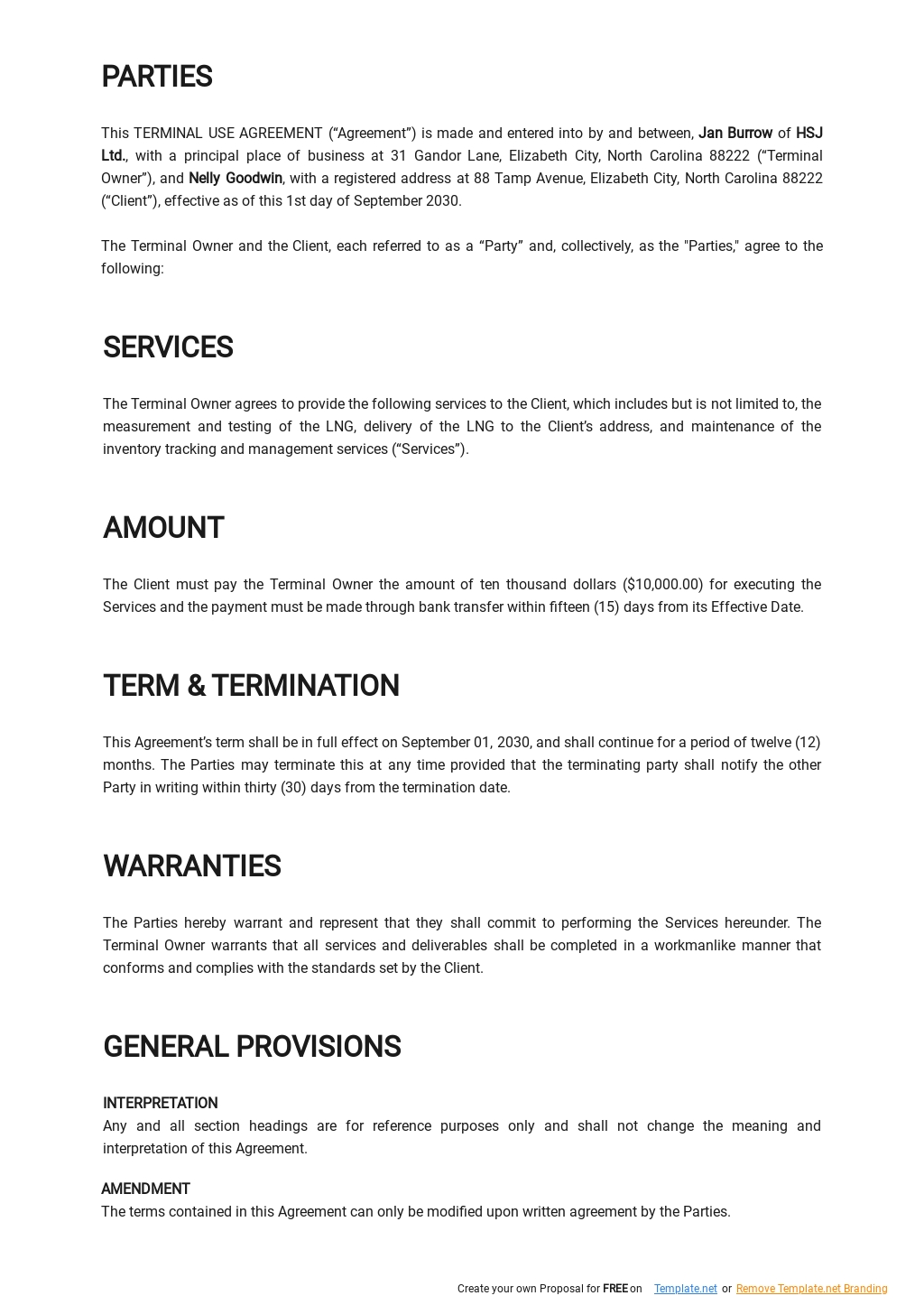 Free terminal use agreement template in google docs word template
